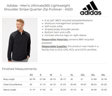 Adidas Men's Ultimate365 Lightweight Shoulder Stripe Quarter-Zip Embroidered Pullover - A520